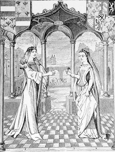 A Betrothal Interview, Illustration from Science and Literature in the Middle Ages and the Renaissance, Written and Engraved by Paul Lacroix, 1878 by English School